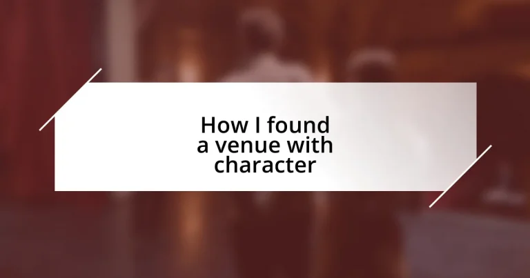 How I found a venue with character