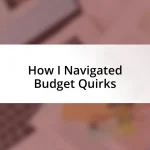 How I Navigated Budget Quirks